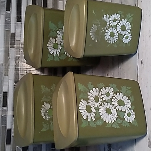 Vintage 1970s green daisy canister set - Picture 1 of 4